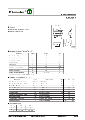 KTA1663 Datasheet PDF TY Semiconductor