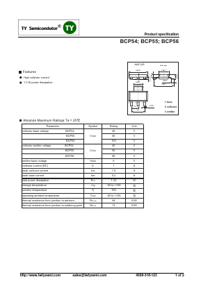 BCP56-16 Datasheet PDF TY Semiconductor