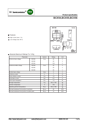 BCX56-16 Datasheet PDF TY Semiconductor