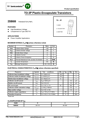 2SB688 Datasheet PDF TY Semiconductor