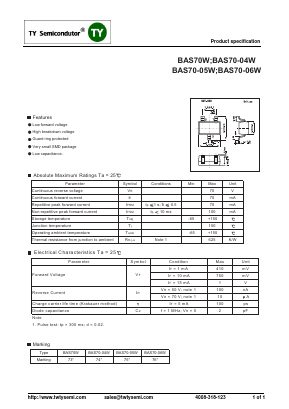 BAS70-04W Datasheet PDF TY Semiconductor