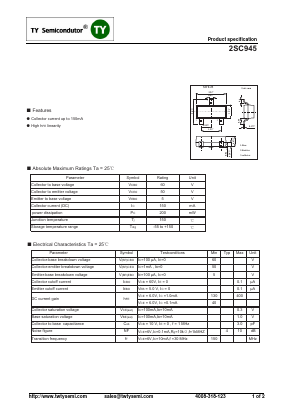 2SC945 Datasheet PDF TY Semiconductor