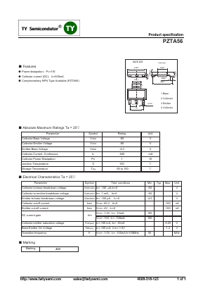 PZTA56 Datasheet PDF TY Semiconductor