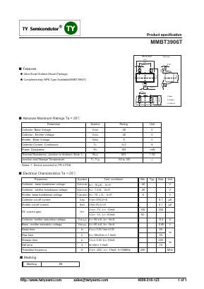 MMBT3906T Datasheet PDF TY Semiconductor