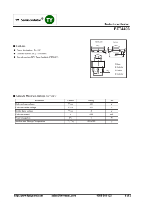 PZT4403 Datasheet PDF TY Semiconductor