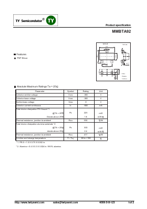 MMBTA92 Datasheet PDF TY Semiconductor