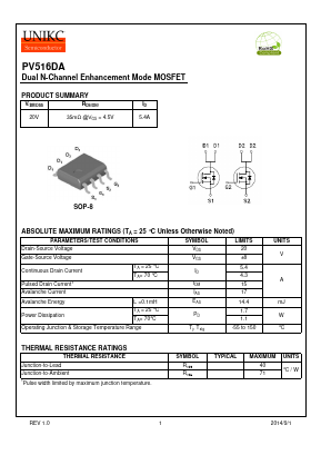 PV516DA Datasheet PDF Wuxi U-NIKC Semiconductor CO.,LTD