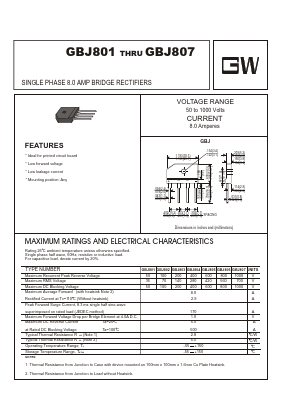GBJ807 Datasheet PDF UNIOHM CORPORATION