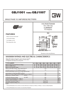 GBJ1002 Datasheet PDF UNIOHM CORPORATION