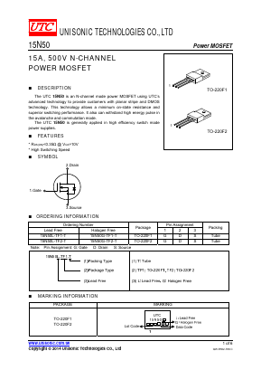 15N50G-TF2-T Datasheet PDF Unisonic Technologies