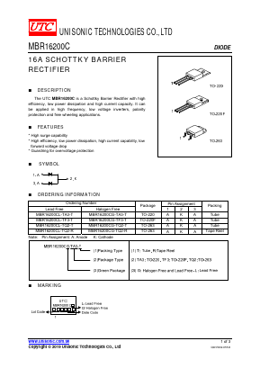 MBR16200C Datasheet PDF Unisonic Technologies