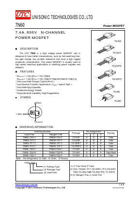 7N60L-T2Q-R Datasheet PDF Unisonic Technologies