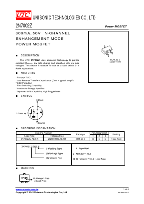 2N7002ZG-AE2-R Datasheet PDF Unisonic Technologies
