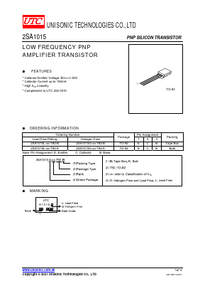 2SA1015G-XX-T92-B Datasheet PDF Unisonic Technologies