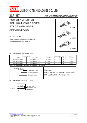 A1837 Datasheet PDF Unisonic Technologies