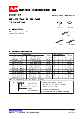 2SD1616G-X-AA3-B Datasheet PDF Unisonic Technologies