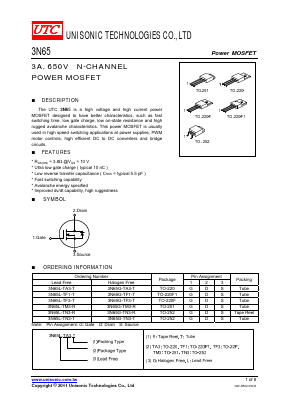 3N65L-TMS2-K Datasheet PDF Unisonic Technologies