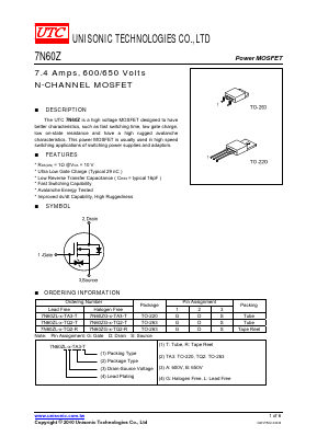 7N60Z Datasheet PDF Unisonic Technologies