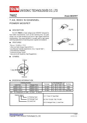 7N60ZL-TA3-R Datasheet PDF Unisonic Technologies