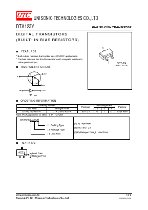 DTA123YL-AE3-R Datasheet PDF Unisonic Technologies