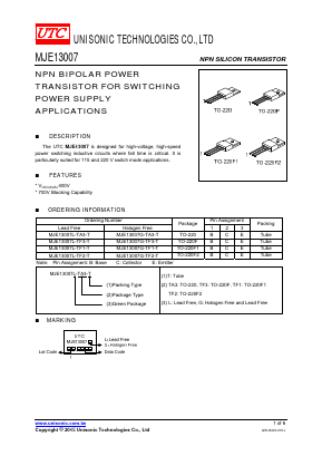 MJE13007L-TA3-T Datasheet PDF Unisonic Technologies