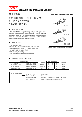MJE13009L-T3P-T Datasheet PDF Unisonic Technologies