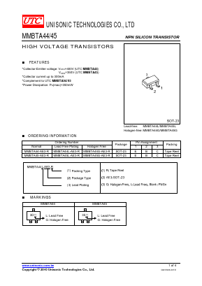 MMBTA44L-AE3-R Datasheet PDF Unisonic Technologies