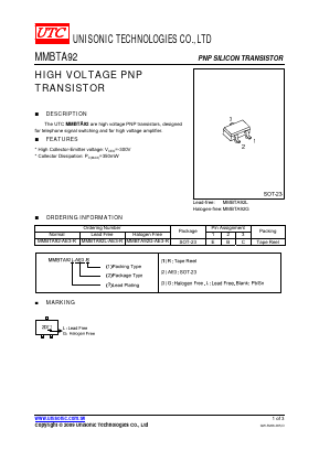 MMBTA92G-AE3-R Datasheet PDF Unisonic Technologies