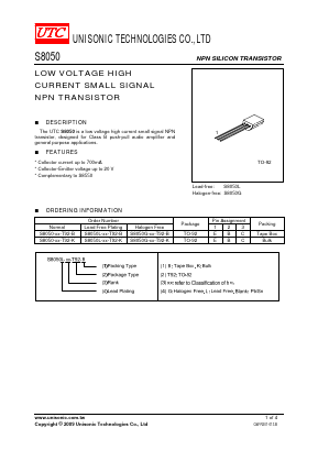 S8050-XX-T92-B Datasheet PDF Unisonic Technologies