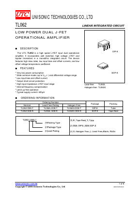 TL062L Datasheet PDF Unisonic Technologies