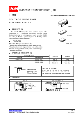 TL494L-D16-R Datasheet PDF Unisonic Technologies