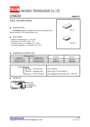 U74AC04G-S14-R Datasheet PDF Unisonic Technologies