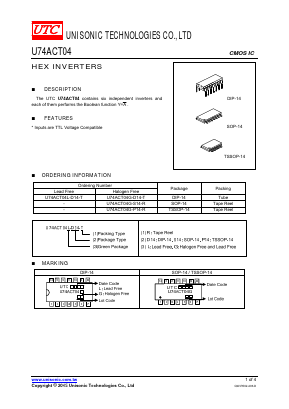 U74ACT04G-S14-R Datasheet PDF Unisonic Technologies