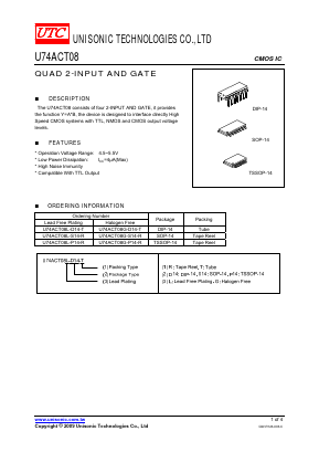 U74ACT08G-S14R Datasheet PDF Unisonic Technologies