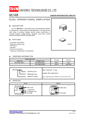 MC1458 Datasheet PDF Unisonic Technologies