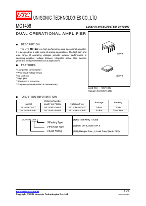 MC1458L Datasheet PDF Unisonic Technologies