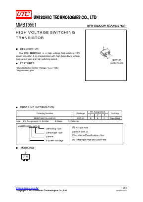 MMBT5551 Datasheet PDF Unisonic Technologies