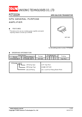 PZT2222AL-AA3-R Datasheet PDF Unisonic Technologies