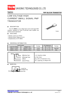 S8550L-X-T92-K Datasheet PDF Unisonic Technologies