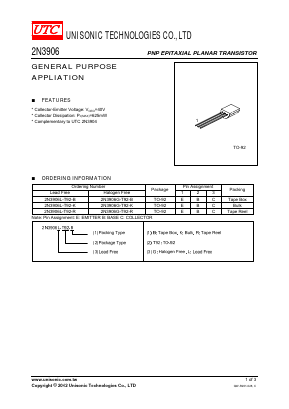 2N3906L-T92-B Datasheet PDF Unisonic Technologies
