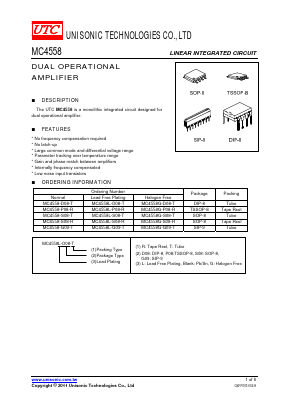 MC4558 Datasheet PDF Unisonic Technologies