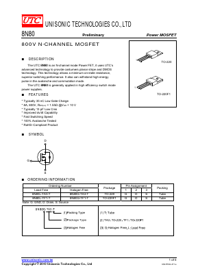 8N80G Datasheet PDF Unisonic Technologies