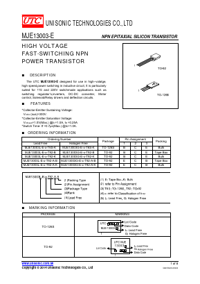 MJE13003L-E-X-T92-B Datasheet PDF Unisonic Technologies