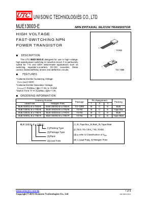 MJE13003L-E-B-T6S-R Datasheet PDF Unisonic Technologies