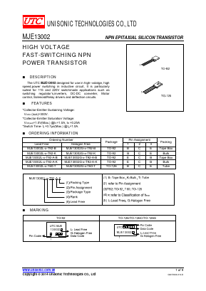 MJE13002G-X-T92-K Datasheet PDF Unisonic Technologies