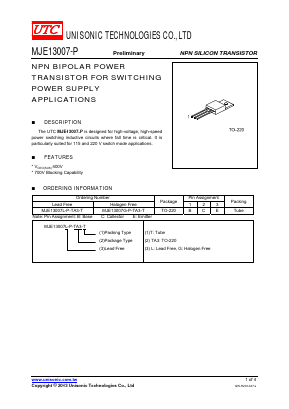 MJE13007G-P-TA3-T Datasheet PDF Unisonic Technologies