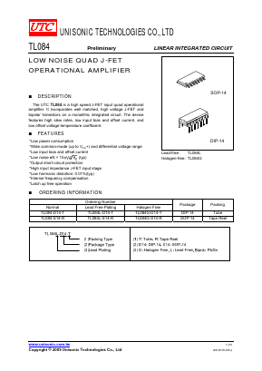 TL084L-D14-R Datasheet PDF Unisonic Technologies