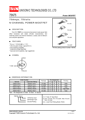 75N75-TN3-T Datasheet PDF Unisonic Technologies