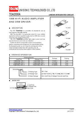 TDA2030AG-TA5-T Datasheet PDF Unisonic Technologies