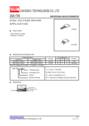 2SA1700L-X-TN3-R Datasheet PDF Unisonic Technologies